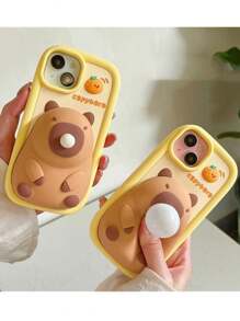 1 Pieza Funda de teléfono suave de silicona con diseño de Capibara de dibujos animados lindo, compatible con iPhone 15 13 14 12 11 Pro Max, con protección de lente de soplado de burbujas - Amarillo - Ver 7