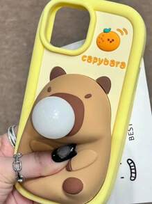 1 Pieza Funda de teléfono suave de silicona con diseño de Capibara de dibujos animados lindo, compatible con iPhone 15 13 14 12 11 Pro Max, con protección de lente de soplado de burbujas - Amarillo - Ver 6
