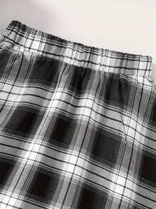 Tween Girl 2 件套时尚字母印花翻领针织长袖上衣 + 松紧腰格子裙套装，春秋季，Tween Girl 休闲运动户外服装