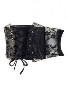 1pc Women's Dark Fashion Vintage Elastic Waist Cincher Corset, Suitable For Halloween Night Party Or Daily Wear - Black - View 3
