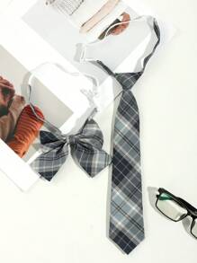 2 件装女士经典条纹 JK 制服学院风领结套装学生青少年英伦风格格子女孩领带校园配饰女士 - 多色 - 查看 17