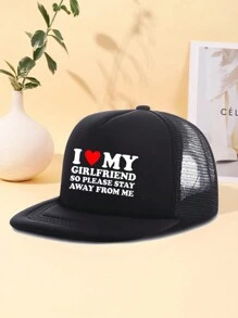 1入I LOVE MY GIRLFRIEND SO PLEASE STAY AWAY FROM ME印字中性卡車司機帽，男女適用的鴨舌棒球帽，可調節寬邊遮陽帽，夏季平沿帽 - 彩色 - 查看 5