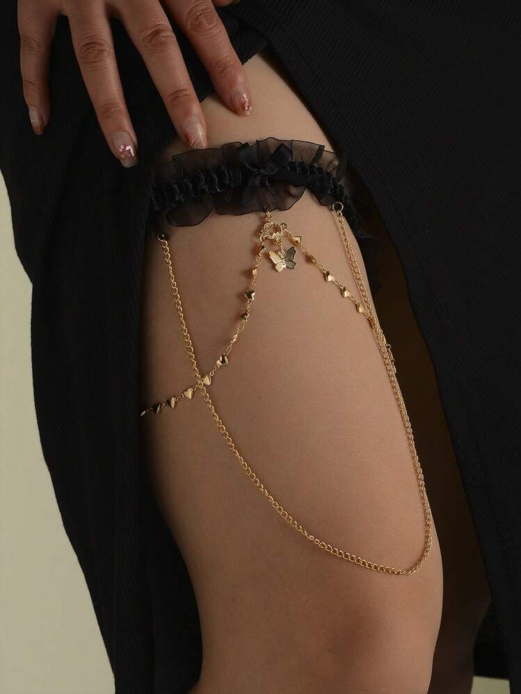 1pc Black Lace Sexy Goth Style Butterfly Pendant Leg Chain Fashion Body Jewelry Leg Decor For Women SHEIN