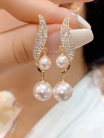 1pair Faux Pearl Dangle Earrings/Stud Earrings, Fashionable, Elegant, Classic, New, Luxury, Suitable For Any Occasions