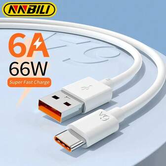 Cable cargador USB C súper rápido NNBILI 6A 66W, cable de carga súper rápida de USB A a Tipo C compatible con Huawei y