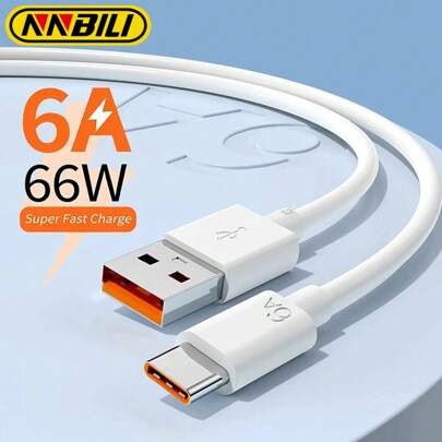 Cable cargador USB C súper rápido NNBILI 6A 66W, cable de carga súper rápida de USB A a Tipo C compatible con Huawei y