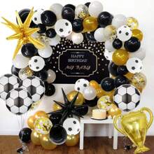 105入組足球派對和生日裝飾氣球拱門套件，包括足球黑白格氣球、黑色爆炸星氣球、金色爆炸星氣球、閃閃發光的足球獎杯和金色亮片 - 彩色 - 查看 7