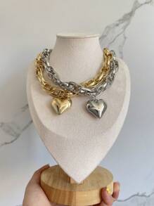 1pc Unique Niche Hiphop Street-Style Chain Heart Pendant Necklace, Clavicle Chain, Party Gift