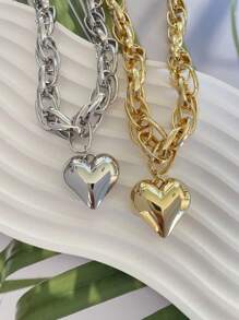 1pc Unique Niche Hiphop Street-Style Chain Heart Pendant Necklace, Clavicle Chain, Party Gift