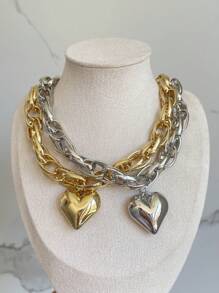 1pc Unique Niche Hiphop Street-Style Chain Heart Pendant Necklace, Clavicle Chain, Party Gift