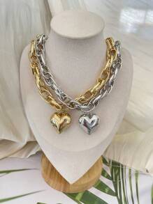 1pc Unique Niche Hiphop Street-Style Chain Heart Pendant Necklace, Clavicle Chain, Party Gift