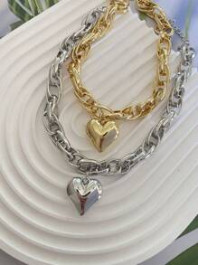 1pc Unique Niche Hiphop Street-Style Chain Heart Pendant Necklace, Clavicle Chain, Party Gift