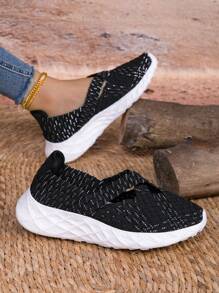 Women's Black Knitted Sporty Sandals, Open Toe Anti-Slip Outdoor Fashionable Beach Shoes, Ladies Casual Athletic Sandals For Summer