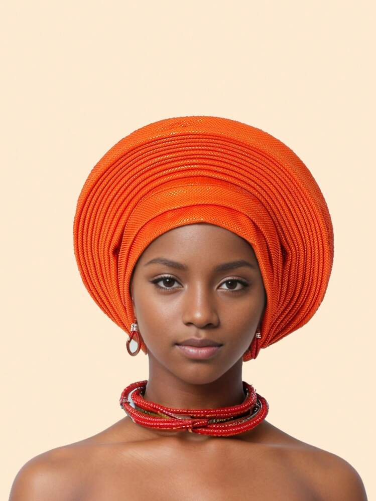 1pc Elegant Heavy Industry Glitter Fabric Layered Adjustable Turban Cap Muslim African Cap, Suitable For Daily Wear, Weddings And Parties Hair Sleep Cap - Multicolor - View 27