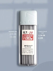 100 peças Recargas de Lápis Automotivos M&G, Alta Capacidade, Inquebrável, Para Lápis Mecânicos 0,7mm 2B, Estudantes e Desenho
