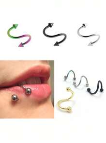1 件装医用钢 S 螺旋耳环穿孔杠铃螺丝球耳软骨耳轮唇鼻环穿孔女士身体饰品 - 彩色 - 查看 4