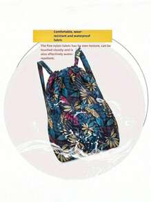 Vibrant Floral Patterned Nylon Drawstring Backpack - Spacious Portable Storage Rucksack With Polyester Lining, No-Closure Design, And Stylish Casual Daypack For Women Outdoor Adventures(Random Pattern) - Multicolor - View 6