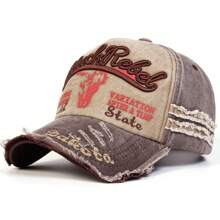 1pc Men's Letter Washed Baseball Cap, Adjustable Distressed Outdoor Sun Hat, Suitable For Casual Wear, Spring/Autumn Travel, Beach, Party - Multicolor - View 12