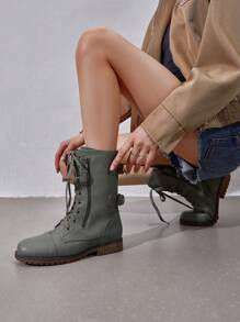 Women's Winter Snow Boots Plush Warm Boots Lined Mid Calf Riding Combat Boots  Comfortable Fashionable Christmas Holiday Festival New Year SHOES - 灰色 - 查看 8