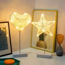 1入球形LED藤編燈飾，星，月，心和聖誕樹藤編設計，配有暖白LED燈和電池供電，藤編製造的裝飾性和創意夜燈，適用於房間，客廳，臥室和事件裝飾（求婚，節日，派對等） - 黃色 - 查看 3