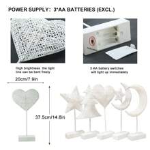 1入球形LED藤編燈飾，星，月，心和聖誕樹藤編設計，配有暖白LED燈和電池供電，藤編製造的裝飾性和創意夜燈，適用於房間，客廳，臥室和事件裝飾（求婚，節日，派對等） - 黃色 - 查看 7