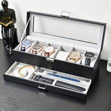 Lechay Watch Box For Men, 6 Slot Watch Display Case With Drawer, Mens Watch Case With Glass Lid, 2-Layer Jewelry And Watch Storage Watch Holder Organizer For Men Women -6 Slot, Black - màu đen - Xem 8
