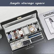 Lechay Watch Box For Men, 6 Slot Watch Display Case With Drawer, Mens Watch Case With Glass Lid, 2-Layer Jewelry And Watch Storage Watch Holder Organizer For Men Women -6 Slot, Black - màu đen - Xem 2