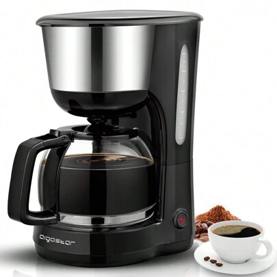 Aigostar Filter Coffee Machine Drip Coffee Maker 1.25L, 40Mins Keep Warm, Anti-Drip Function,Reusable Filter, Pour Over Technology, 1000W - Chocolate