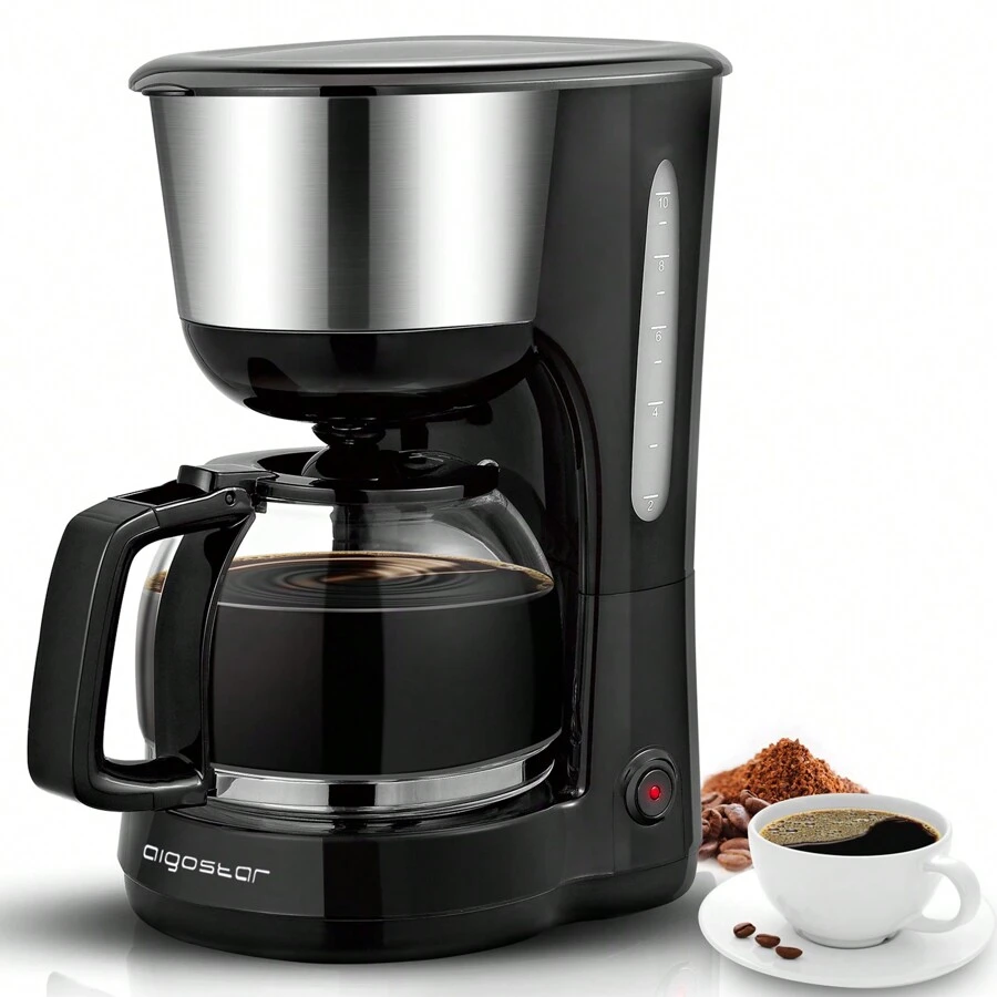 Aigostar Filter Coffee Machine Drip Coffee Maker 1.25L, 40Mins Keep Warm, Anti-Drip Function,Reusable Filter, Pour Over Technology, 1000W - Chocolate - UK Plug(220-240V) - View 1