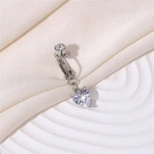 3pcs Women's Gift Stainless Steel Belly Button Ring Set, Non-Piercing Fake Navel Rings With Copper Inlaid Cubic Zirconia, Heart, Butterfly, And Cross Elements, Sexy Body Jewelry Valentines,Mom,Mother,Mother's Day,Gift - Silver - View 4