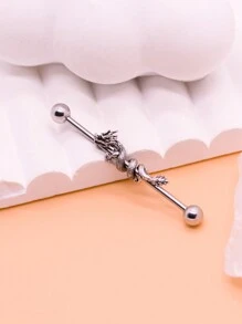 1件装 14G 医用钢工业杠铃耳骨耳环 316L 龙形工业杠铃耳骨耳环 女士身体穿刺饰品 - 銀色 - 查看 1