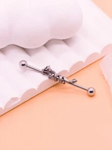 1件装 14G 医用钢工业杠铃耳骨耳环 316L 龙形工业杠铃耳骨耳环 女士身体穿刺饰品 - 銀色 - 查看 4