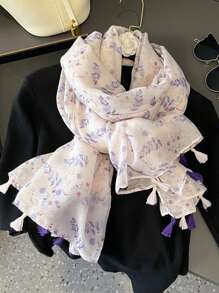 1条180*85厘米沙滩巾，女士防风柔软头巾，时尚新款防沙围巾，户外防晒流行薄披肩，奢华印花长方形围巾，四季流苏头巾，头巾，配饰，女士秋冬情人节礼物 - 彩色 - 查看 14