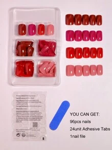 24片圣诞红色杏仁形美甲贴片 | 哑光亚克力人造指甲套装，可重复使用 - 送给亲朋好友的完美红色美甲礼物，包含1卷美甲胶带和1个指甲锉 - 彩色 - 查看 2