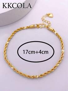 KKCOLA 1pc European & American Style Twisted Rope Chain Bracelet For Party Gathering, Festivals As Gift & Everyday Wear Jewelry Accessory - Yellow Gold - View 4