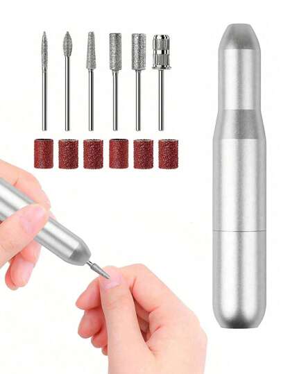 Electric Nail Drill - Electric Nail File, USB Powered, 6pcs Electric Nail Drill Bits, Suitable For Home Or Nail Salon Use, Portable Mini Electric Nail Polish Remover & Buffer