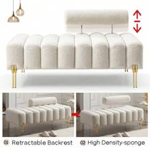 53.2" Modern Loveseat Sofa Couch, Upholstered Accent Sofa With Golden Legs And Adjustable Backrest, Small Teddy Fleece Couches For Bedroom, Living Room, Compact Small Space - trắng - Xem 6