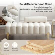 53.2" Modern Loveseat Sofa Couch, Upholstered Accent Sofa With Golden Legs And Adjustable Backrest, Small Teddy Fleece Couches For Bedroom, Living Room, Compact Small Space - trắng - Xem 7