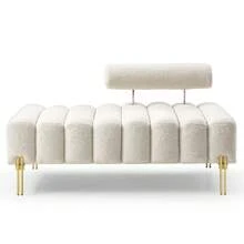 53.2" Modern Loveseat Sofa Couch, Upholstered Accent Sofa With Golden Legs And Adjustable Backrest, Small Teddy Fleece Couches For Bedroom, Living Room, Compact Small Space - trắng - Xem 2