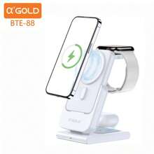 Carregador Indução Dock e Power Bank Magnético 10000 Mah Turbo 4 em 1 Para iphone 12 13 14 15 e Apple Watch e AirPods  AGOLD BTE-88 - Branco - Visão 1