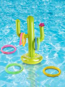 1set 4/6/8pcs Inflatable Cactus Ring Toss Game, Outdoor Swimming Pool Accessories - Green - View 2