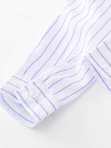 年轻男孩秋季新款学院风服装 - 长袖条纹衬衫、吊带裤、绅士正装套装 - 紫色 - 查看 4