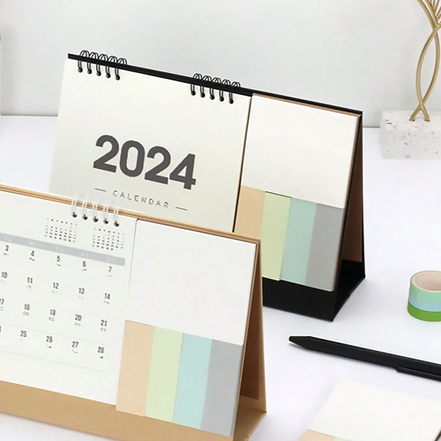 2024-2025 Simple Black Desktop Calendar With Memo Pad, Random Dispatch ...