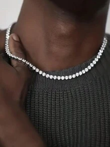 kuuioe 1pc Square Shape Inlaid Diamond Super Flash Punk Gothic Style Necklace/bracelet Suitable For Men And Women, Hip Hop Neutral Evening And Various Occasions, Fashion Accessories, Daily Wear Jewelry