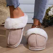Women's Plush Lined Slippers, Wool Fluffy Moccasins,Outdoor Indoor Dual Use Slippers