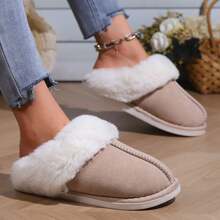 Women's Plush Lined Slippers, Wool Fluffy Moccasins,Outdoor Indoor Dual Use Slippers