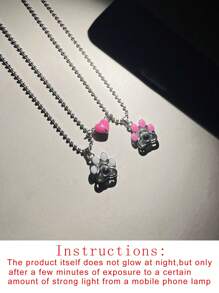 ATLVXJL 2 Stück leuchtende Paar süße Tierfußabdruck eingelegt Projektionsperlen Magnetisches Herz, leuchtet im Dunkeln, Edelstahl Kette Charm Halskette als Geschenk zum Valentinstag für Valentinstag, Mutter, Muttertag