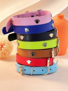 1 pièce Collier pour animaux de compagnie en PU réglable avec décoration en métal en forme de patte, disponible en plusieurs tailles et couleurs pour chats et chiens, peut être utilisé comme collier ou accessoire