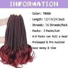 16 Strands/ Pack French Curl Crochet Braids 24 Inch 3 Packs Goddess Box Braids Crochet Hair For Women Pre Looped Crochet Box Braids With Curly Ends Synthetic French Curly Braiding Hair Extensions (3 Packs,1B/BUG) - Red Ombre - View 3