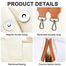 Canvas Tote Bag For Women With Pockets Crossbody Bag Tote Shoulder Handbags Casual Work Bags Everything Tote Bag - 米色 - 查看 3